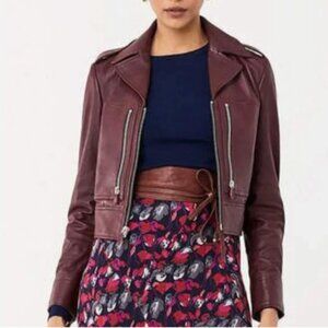 Diane Von Furstenberg Burgundy Leather Moto Jacket